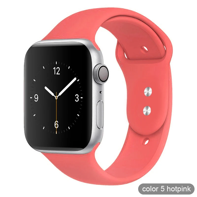 Цветной мягкий силиконовый спортивный ремешок для Apple Watch серии 1 2 3 4 5 38 мм 42 мм резиновый ремешок для часов 40 мм 44 мм iWatch 4/5 - Цвет ремешка: 5 Hotpink