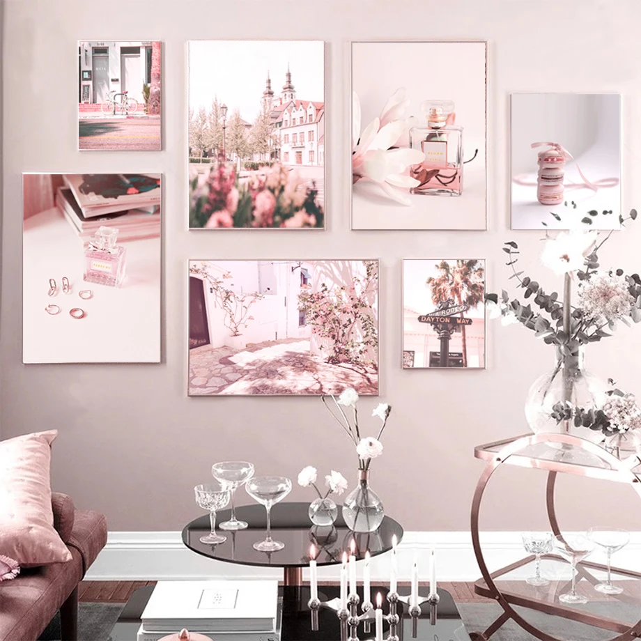 Женская Настенная картина с изображением розового пейзажа художественные