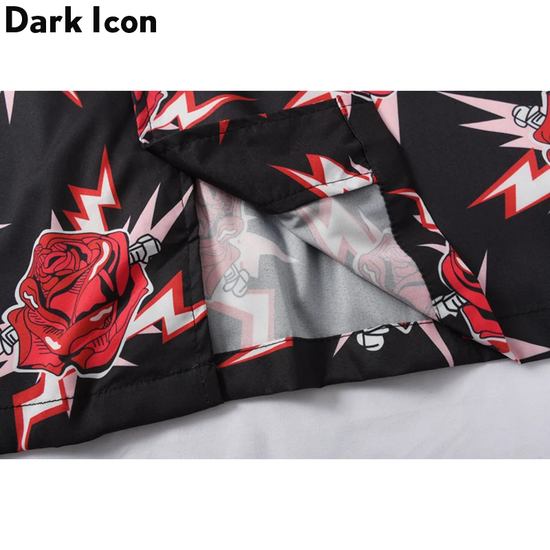 Мужские Гавайские рубашки DARK ICON пляжные с принтом розы коротким рукавом в стиле