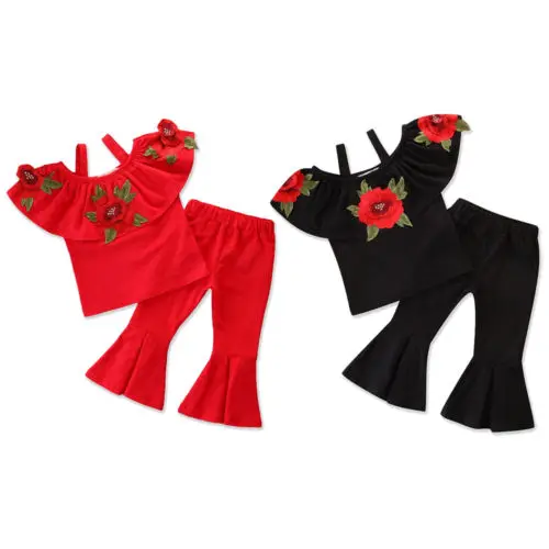 Новые брендовые Детские расклешенные штаны с цветочным рисунком одежда вышивкой