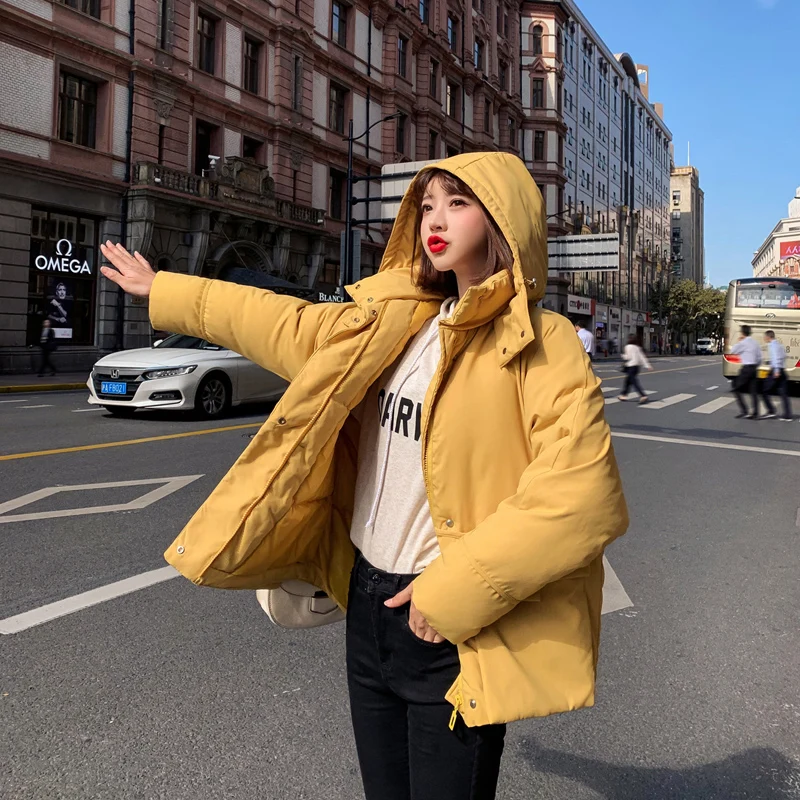 2019 Осенняя новая Корейская одноцветная пуховая куртка женская зимняя короткая
