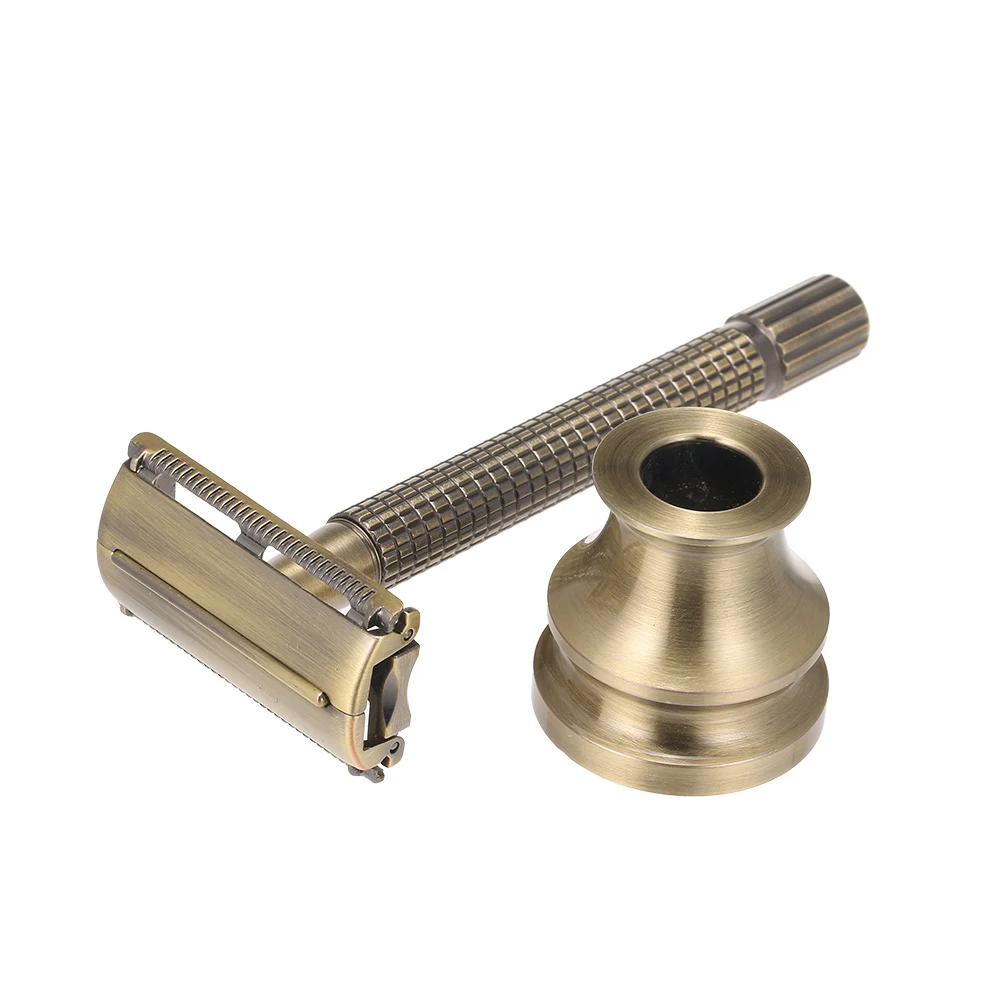 Двухсторонняя Безопасная бритва с длинной ручкой и держателем для бритвы