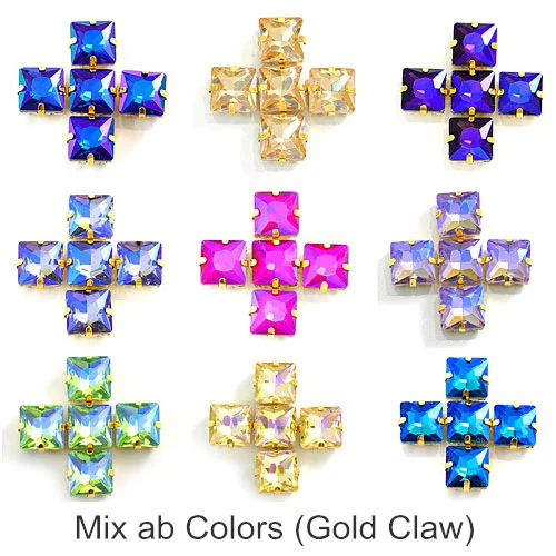Mix AB Colors Квадратные много цветов стеклянные стразы шьют на стразы с коготь Flatback лучшие стеклянные стразы пришить на коготь из стразов для одежды B3467 - Цвет: Mix AB Colors