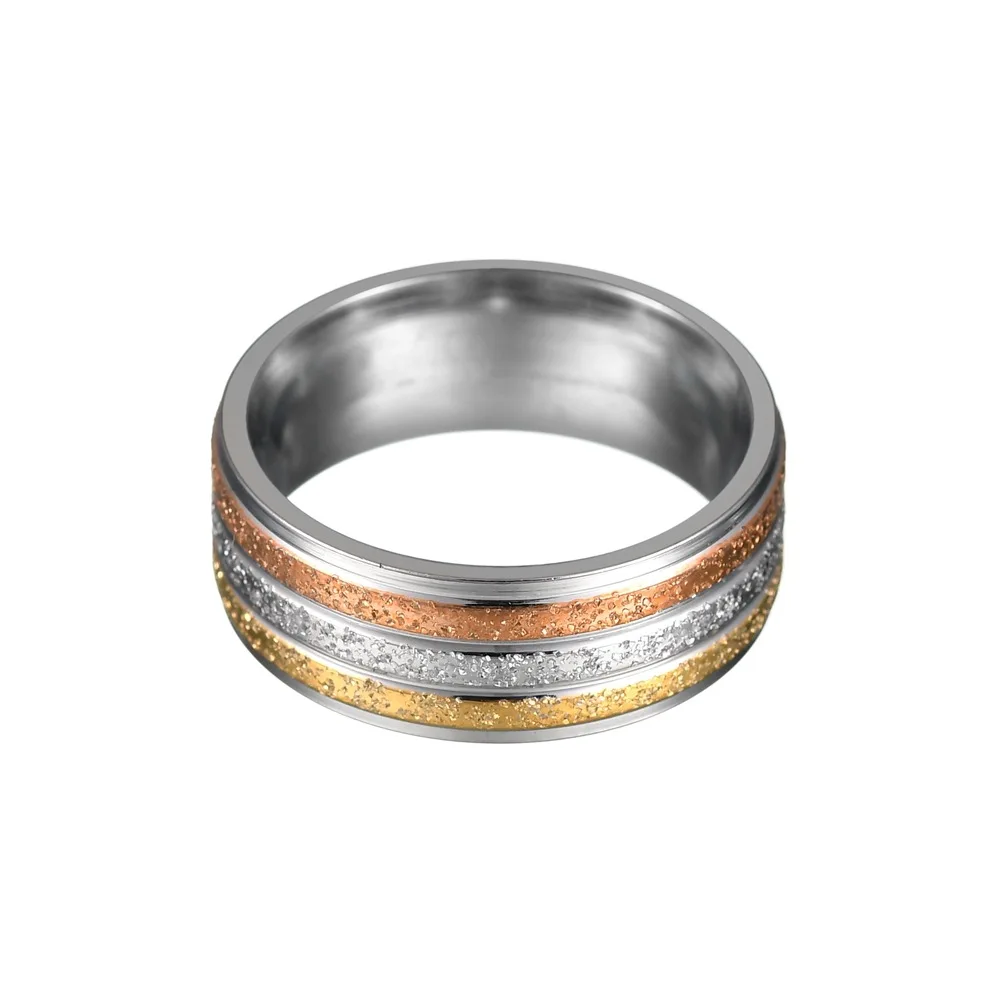 

Punk Fashion Tricolor Rose Gold Stainless Steel Ring Strips Matte Groom Rings For Women Couple Engagement Wedding Jewelry Size 7