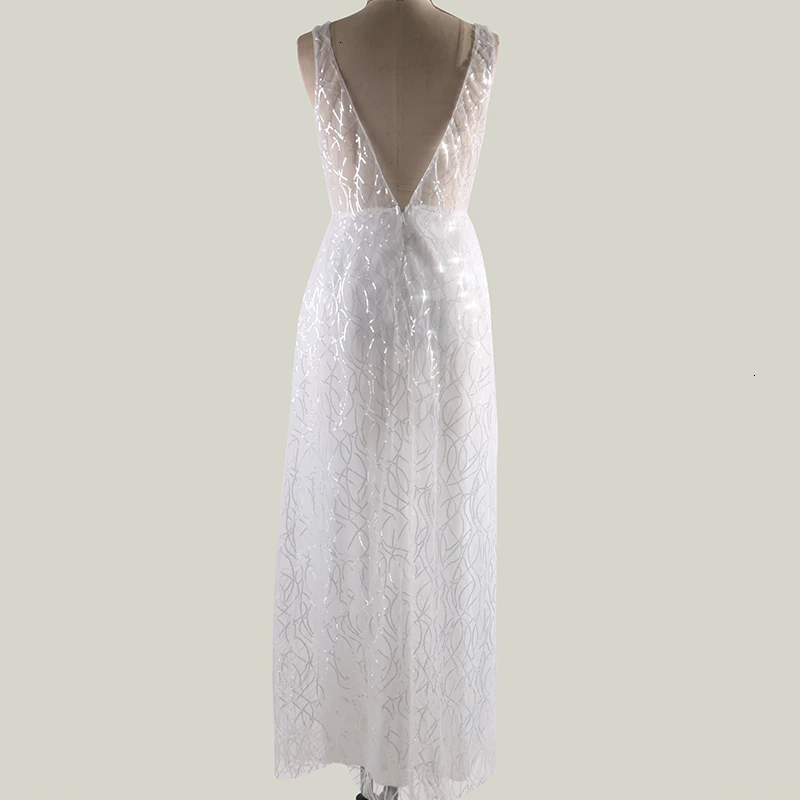 Женское блестящее платье длинное белое с блестками и открытой спинкой | Женская