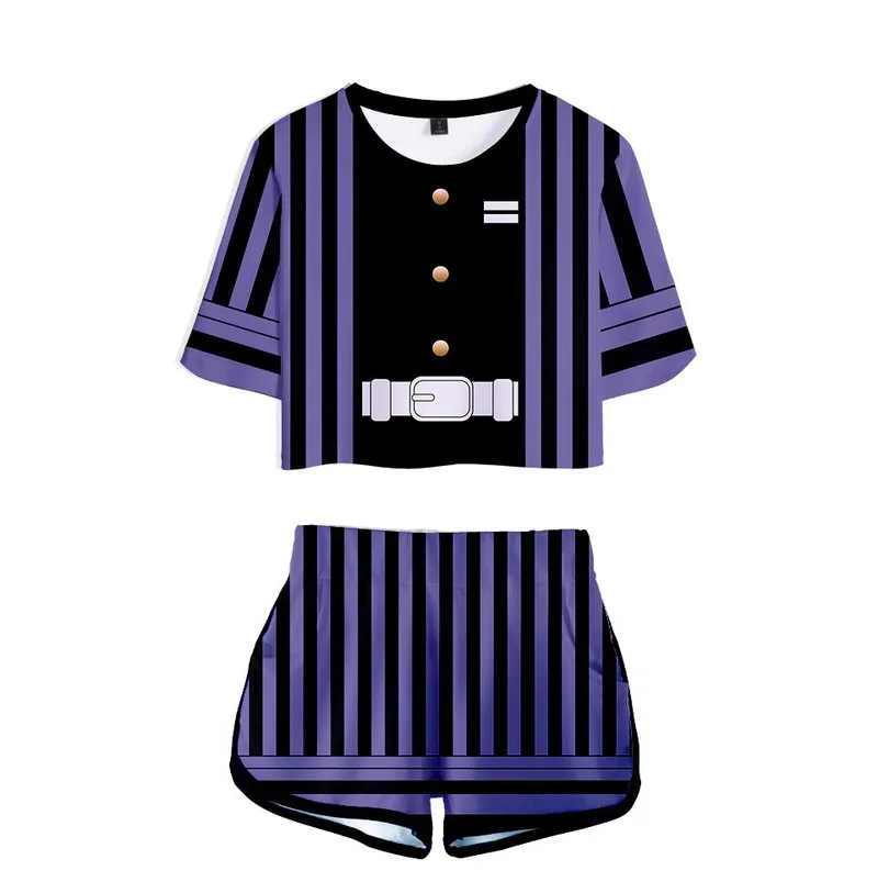 Demon Slayer Shirt Shorts Sport Kimetsu no Yaiba Cosplay Women Suits Kamado Tanjirou Running Top Outfit Girls Set |