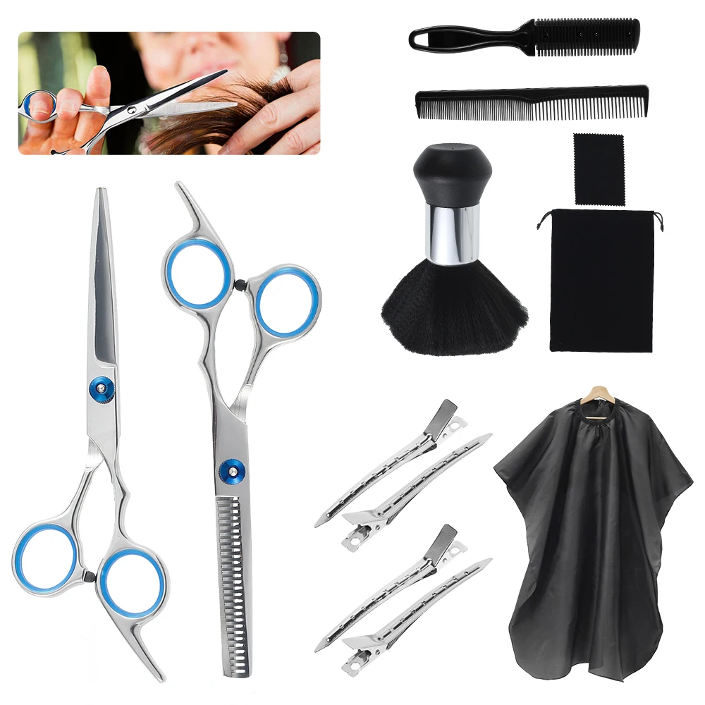 

12 Pcs Professionele Haar Snijden Schaar Set Hair Cut Platte Tanden Bladen Schaar Kapper Kappers Scharen Kapper Tool Set