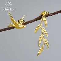 lotus fun luxury 18k gold swallow willow branch asymmetrical unusual dangle earrings for women 925 sterling silver jewelry 2021