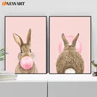 Настенная картина в виде розового кролика для детской комнаты, настенный плакат в скандинавском стиле, Картина на холсте в виде кролика для детской комнаты, детской спальни