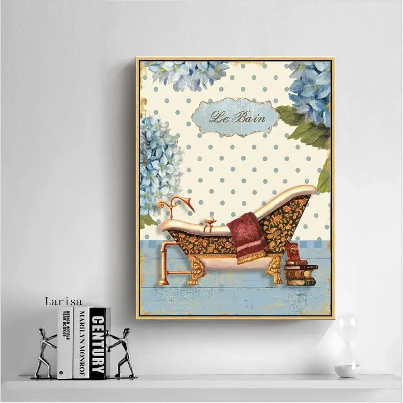 

Bathroom Decoration French Home Decoration Posters and Prints Pastoral Landscape Cartoon Canvas Paintings Wall Art Pictures