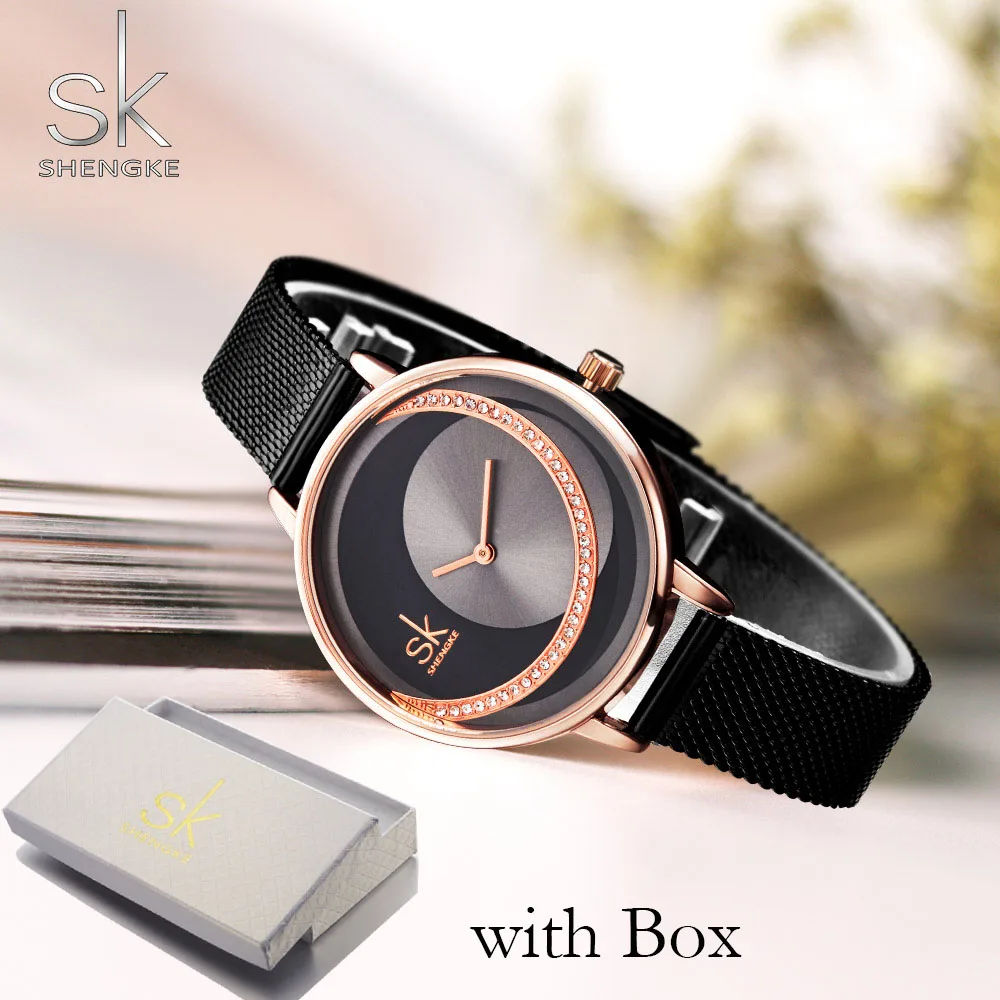 Gold Black With Box SK Fashion Luxury Brand Women Quartz Watch Creative Thin Ladies Wrist Watch For Montre Femme Female Clock relogio feminino - Цвет: Gold Black With Box