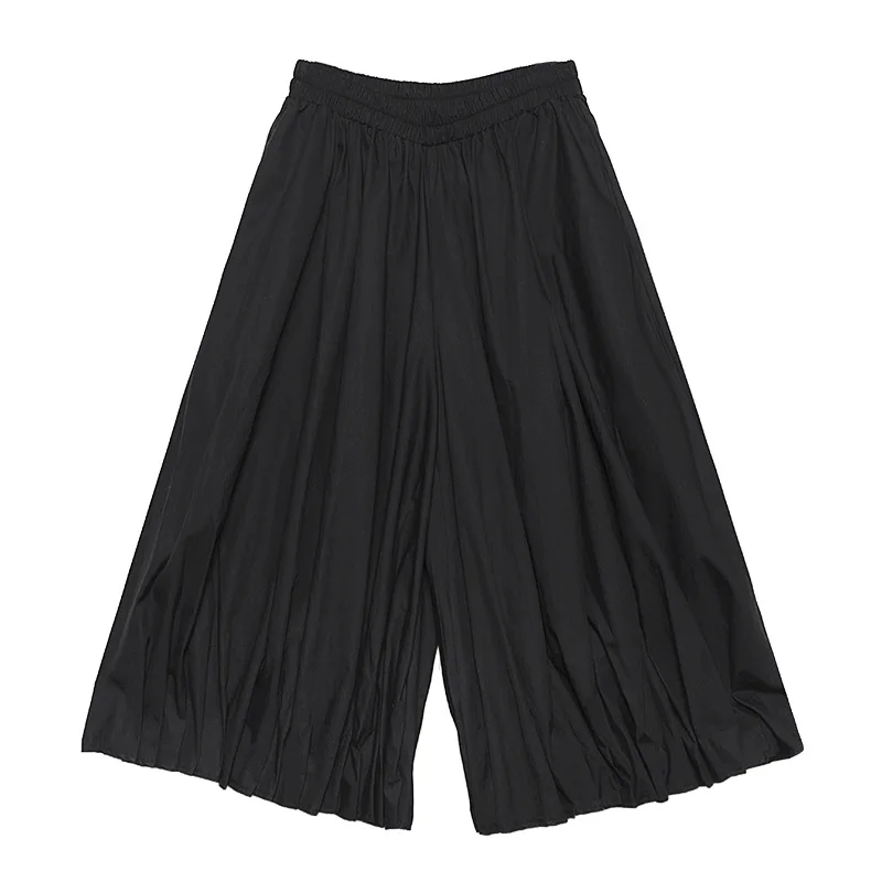 

High Elastic Waist Black Pleated Split Wide Leg Trousers New Loose Fit Pants Women Fashion Tide Spring Autumn 2021 1R456