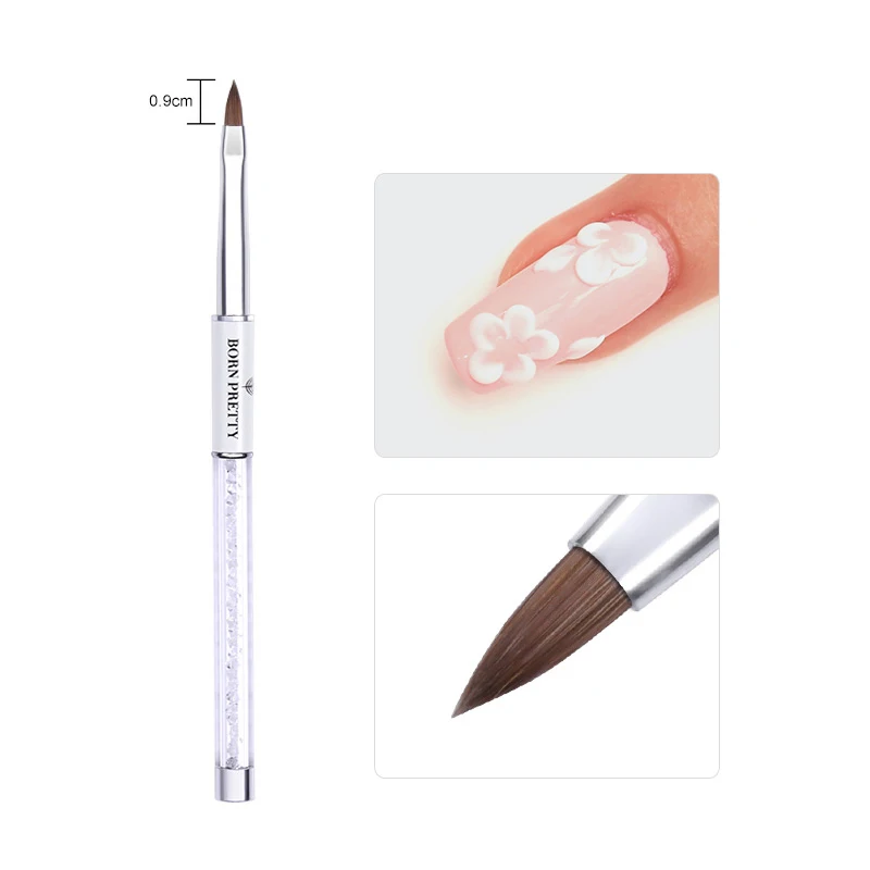 Acrylic Brush 9mm Born pretty, голографическая зеркальная окунь, 4 в 1, порошок для ногтей, 10 мл, акриловая резьба, полимерная пудра для ногтей, блестящее украшение - Цвет: Acrylic Brush 9mm