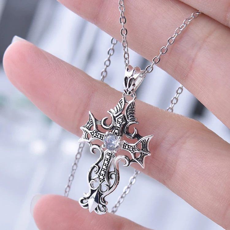 KOFSAC 925 Sterling Silver Pendant Necklace For Men Fashion Jewelry Exquisite Vintage Hollow Cross Necklace Boy Engagement Gift
