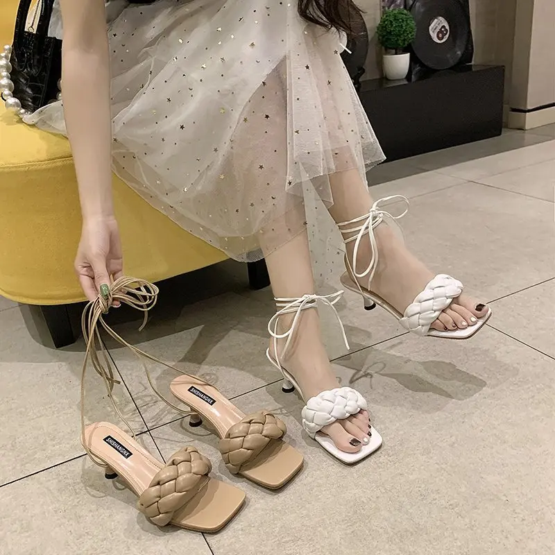 

Woven Designer Ladies Sandals New High Heel Sandals 2021 Summer Open Toe Open Toe Outdoor Flip-Flops Size 35-39 Wholesale