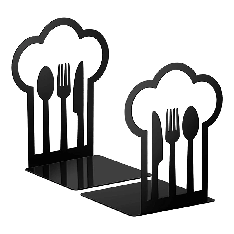 

HOT Kitchen Cookbook Bookends Fork Knife Spoon Decorative Metal Book Ends Fork Knife Spoon Cookbook Storage Books Bookends