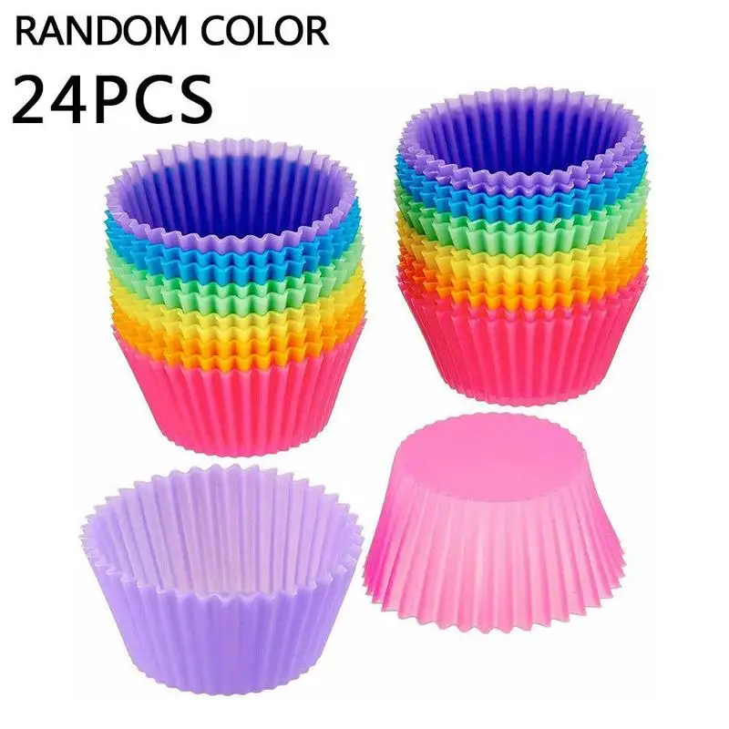 

24Pcs Round Silicone Muffin Cups Baking Silicone Mold Egg Tart Mold Cake Lace Paper Kitchen Cupcake Liners Tools Set