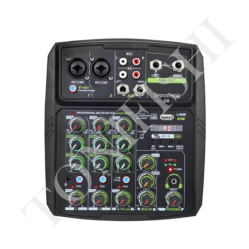 

Depusheng C4/6Channel Sound Mixing Console Bluetooth USB Recording Computer Playback 48V Phantom Power Delay Repaeat Audio Mixer