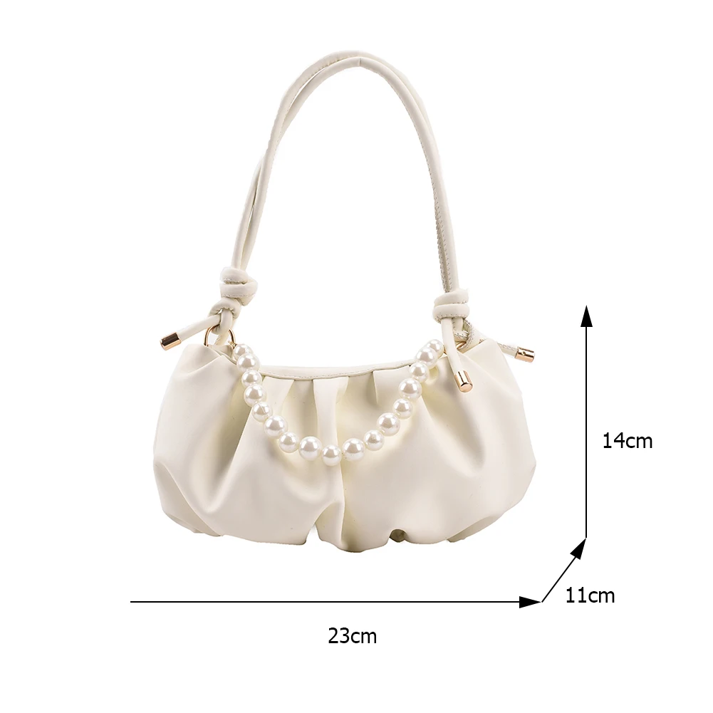 

Pearl Chain Cloud Bag Retro Underarm Bag 2021 Soft Pu Leather Crossbody Designer Female Dumpling Bag Candy Color Pleated Clutch