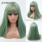 Парики из синтетических волос Jonrenau зеленого цвета с челкой для женщин термостойкие парики для косплея парики для волос средней длины