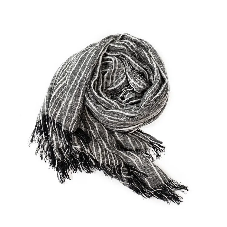 

2021 new spring and autumn stripesNatural wrinkleCotton linen scarf cotton linen scarf day cotton knitted scarf lady headscarf