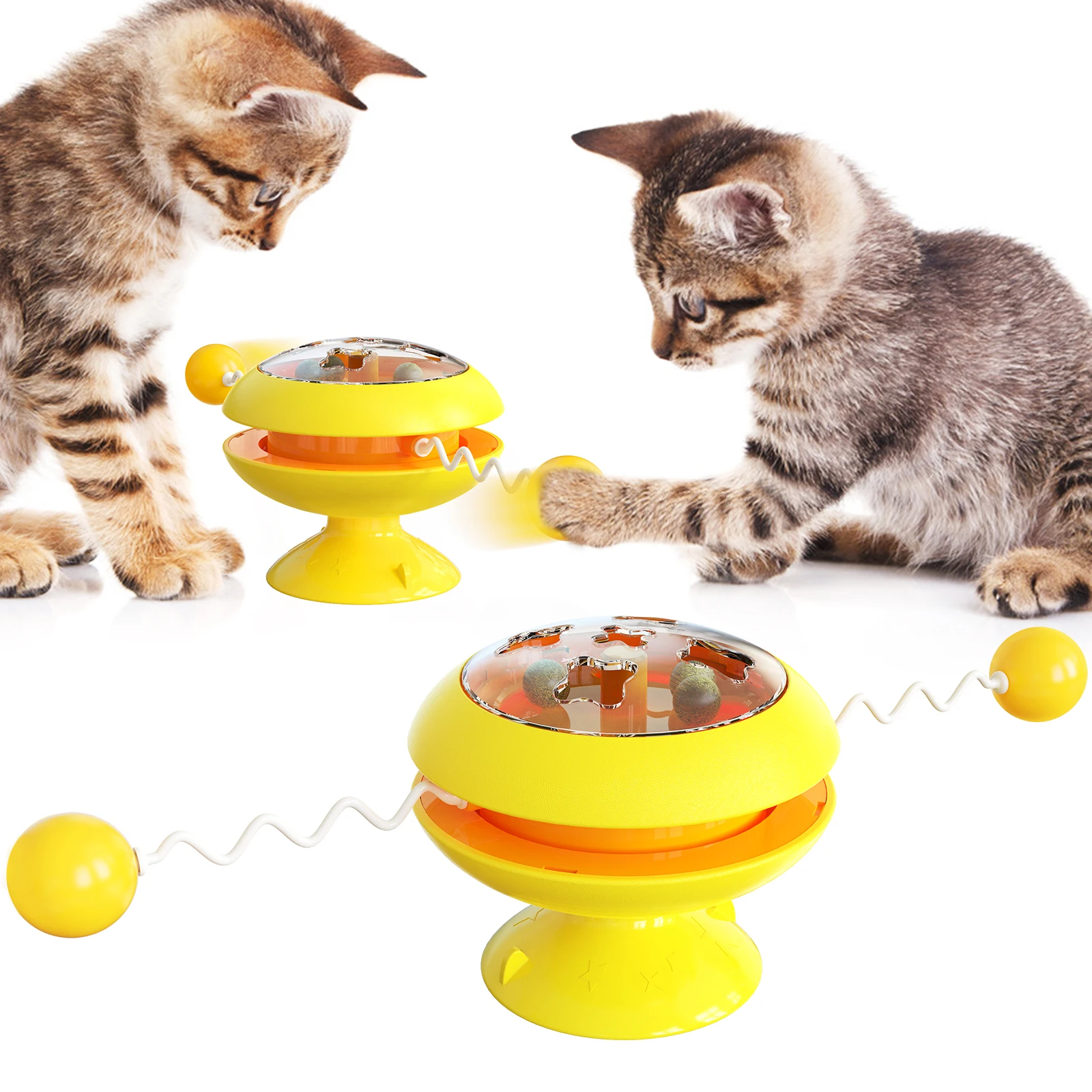 

Catnip Toy Interactive Rotating Cat Toy with 3 Catnip and 2 Spring Balls Indoor Cat Turntable Toy with Suction Cup Base