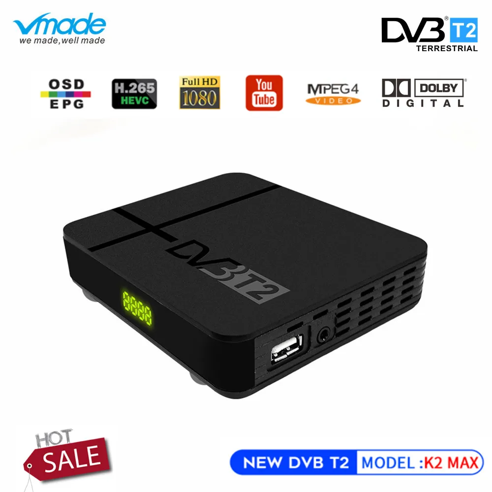 Vmade полностью HD 1080p цифровой DVB-T2 K2 MAX наземный ТВ-тюнер H.265/HEVC встроенный RJ45 LAN Поддержка IP tv DVB T2 телеприставка