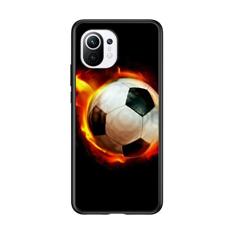 

Fire Football for Xiaomi Mi 11 10T Note 10 Ultra 5G 9 9T SE 8 A3 A2 A1 6X Pro Play F1 Lite 5G Black Phone Case