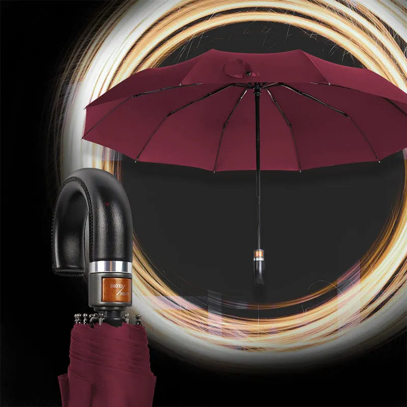 

New Folding Automatic Umbrella Rain Women Men Large Windproof Umbrellas Parasol British Leather Handle Dropshipping 10K Paraguas