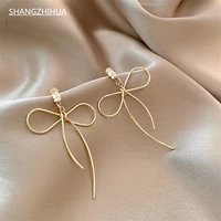 shangzhihua korean trend line hollow out gold bow pendant 2021 new luxury earrings for womens unusual jewelry party gifts
