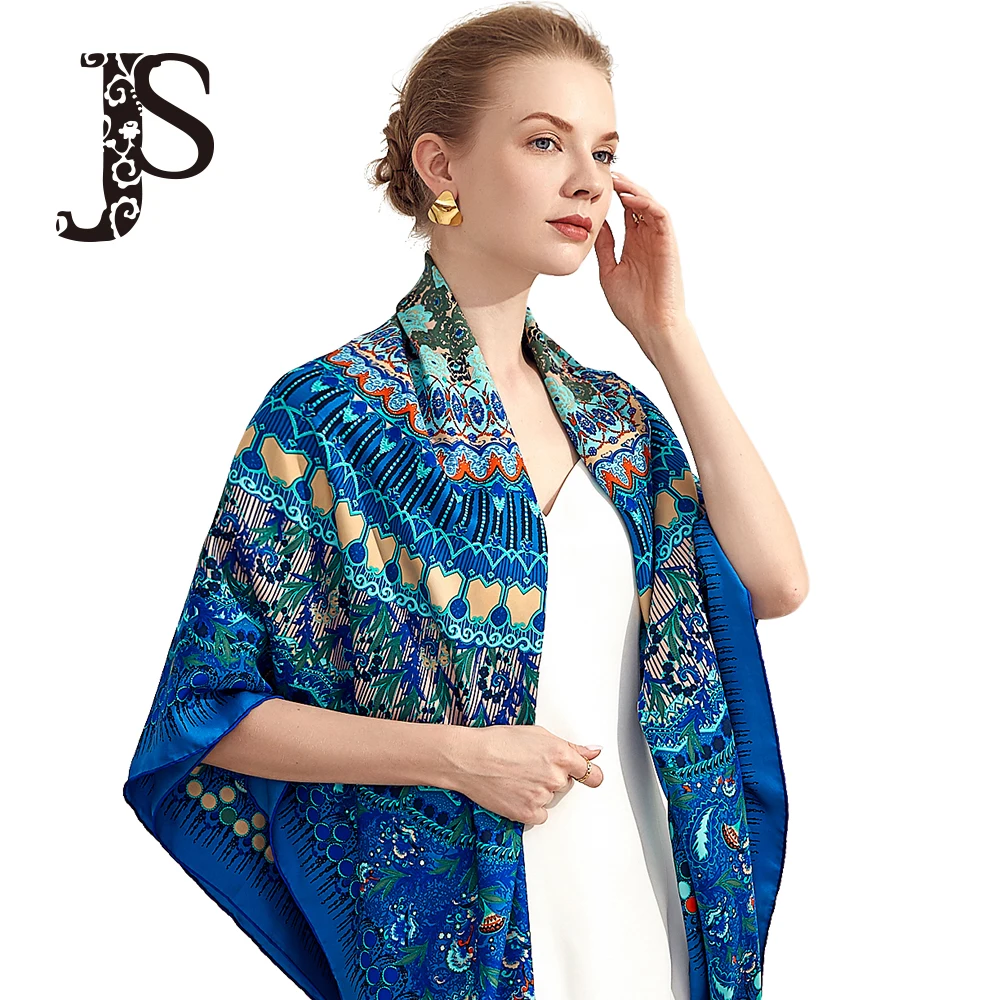 

JS100 % silk140 * 140 см Модный женский шарф, длинный размер, летние шали и накидки, бандана, хиджабы, пляжные палантины, шелковые шарфы