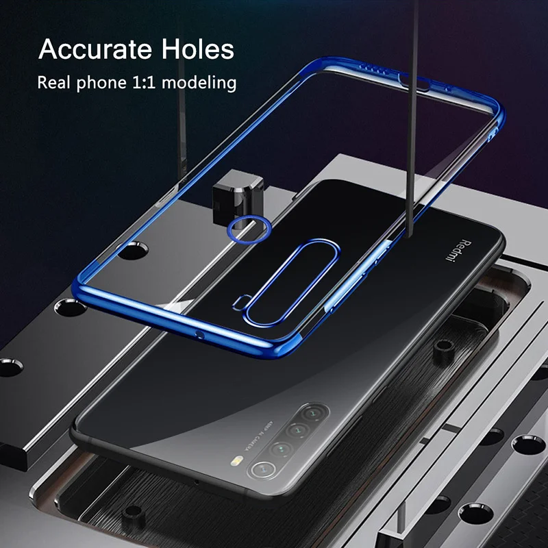 Мягкий прозрачный чехол для телефона Xiaomi Redmi Note 8T с покрытием лазерной плазмой и силиконовым красным фундаментом для Redmi Note 8 Pro.