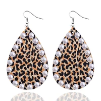 e7682 zwpon pave pearl leopard leather earrings for women 2020 new arrival zebra strip leather teardrop earrings jewelry gifts
