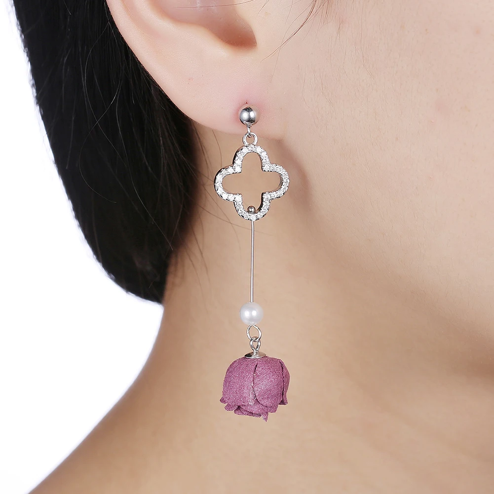 

LEKANI Hollow Out Flower 925 Sterling Silver Drop Earrings For Women 5A Clear Cubic Zirconia Earring Anniversary Fine Jewelry