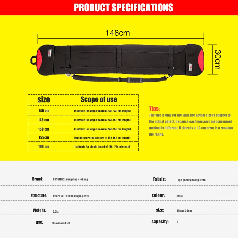 

2020 Waterproof Snowboard Bag Ski Bag Scratch-Resistant Snowboard Carrying Bag Monoboard Plate Protective Case 148cm Durable