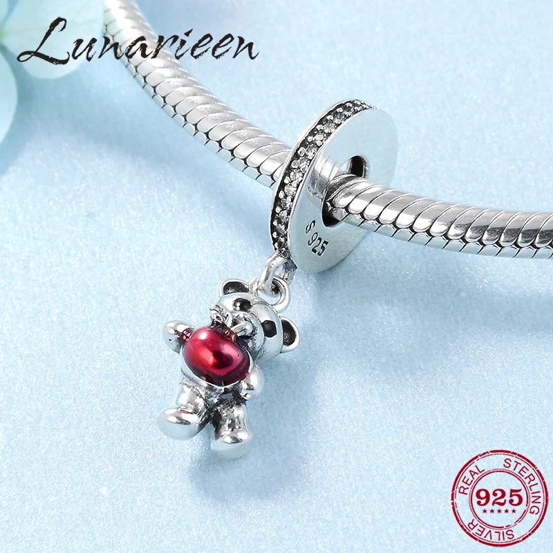 Очаровательные Подвески из серебра 925 пробы в виде медведя яблока для