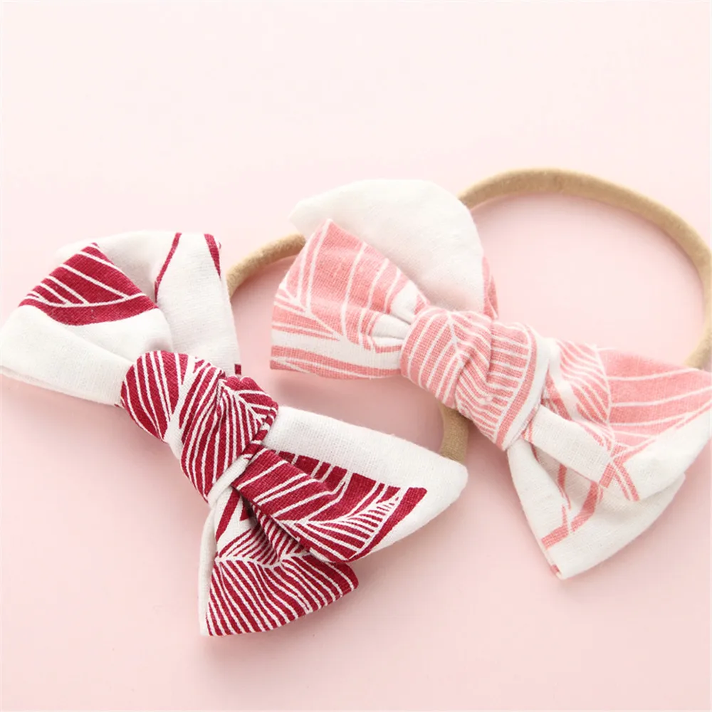 4 шт./лот детские повязки на голову ручной работы с принтом листьев тканевые банты