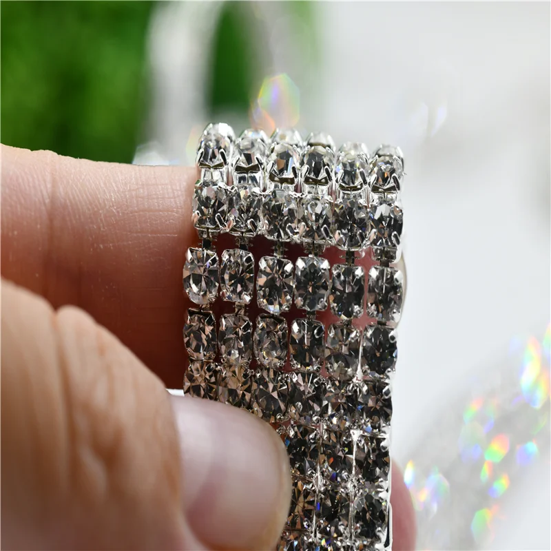 

10 yards 6row Crystals Rhinestones silver chain