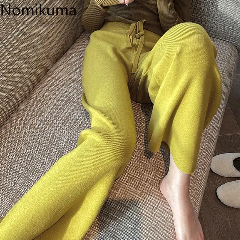 Женские трикотажные широкие брюки Nomikuma корейские повседневные однотонные