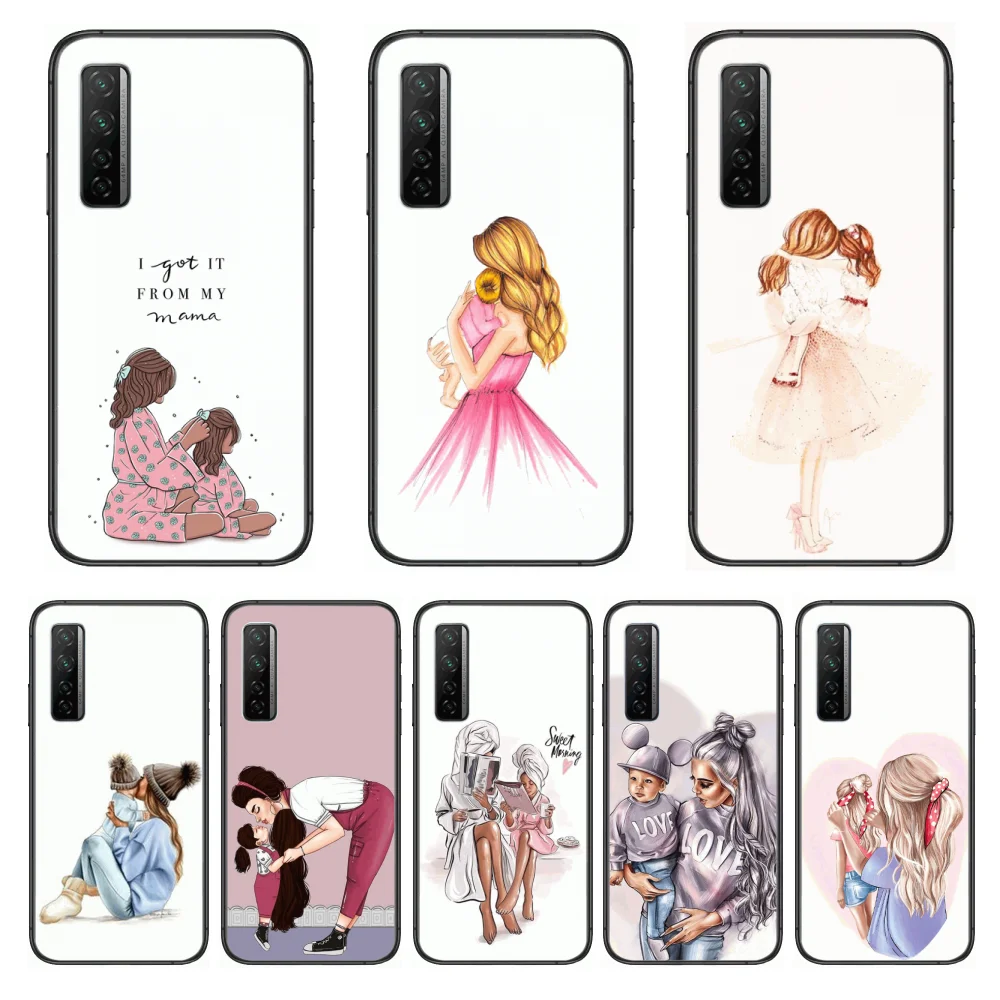 

mother baby Phone Case For Huawei Nova p10 lite 7 6 5 4 3 Pro i p Smart ZBlack Etui 3D Coque Painting Hoesje