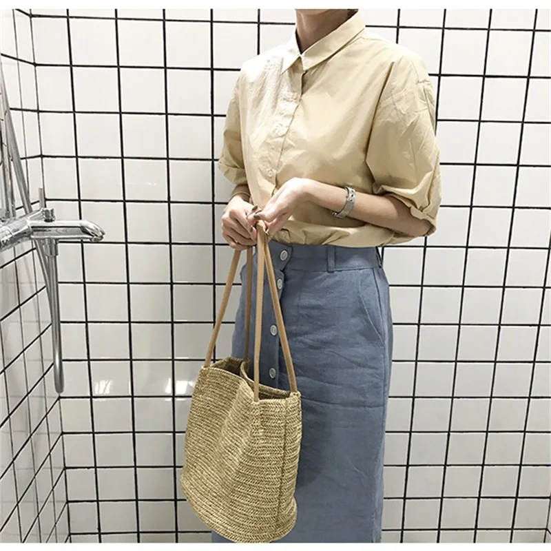 

2021 Summer Hot Sale Women Straw Bags Rattan Handbag Popular Handmade Woven Beach Tote New Trend Shoulder Bag Holiday Style Bali