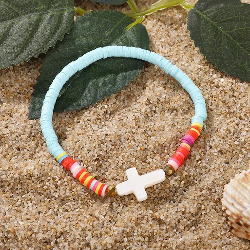

Boho 4mm Clay Beads Heart Cross Gem Bracelet Colorful Beach Women Ethnic Jewelry 1PC