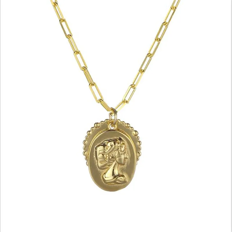 

YIKUF88 2021 New 100% s925 Sterling Silver Women Necklace Portrait Clavicle Necklace Female Double Pendant Necklace for Women
