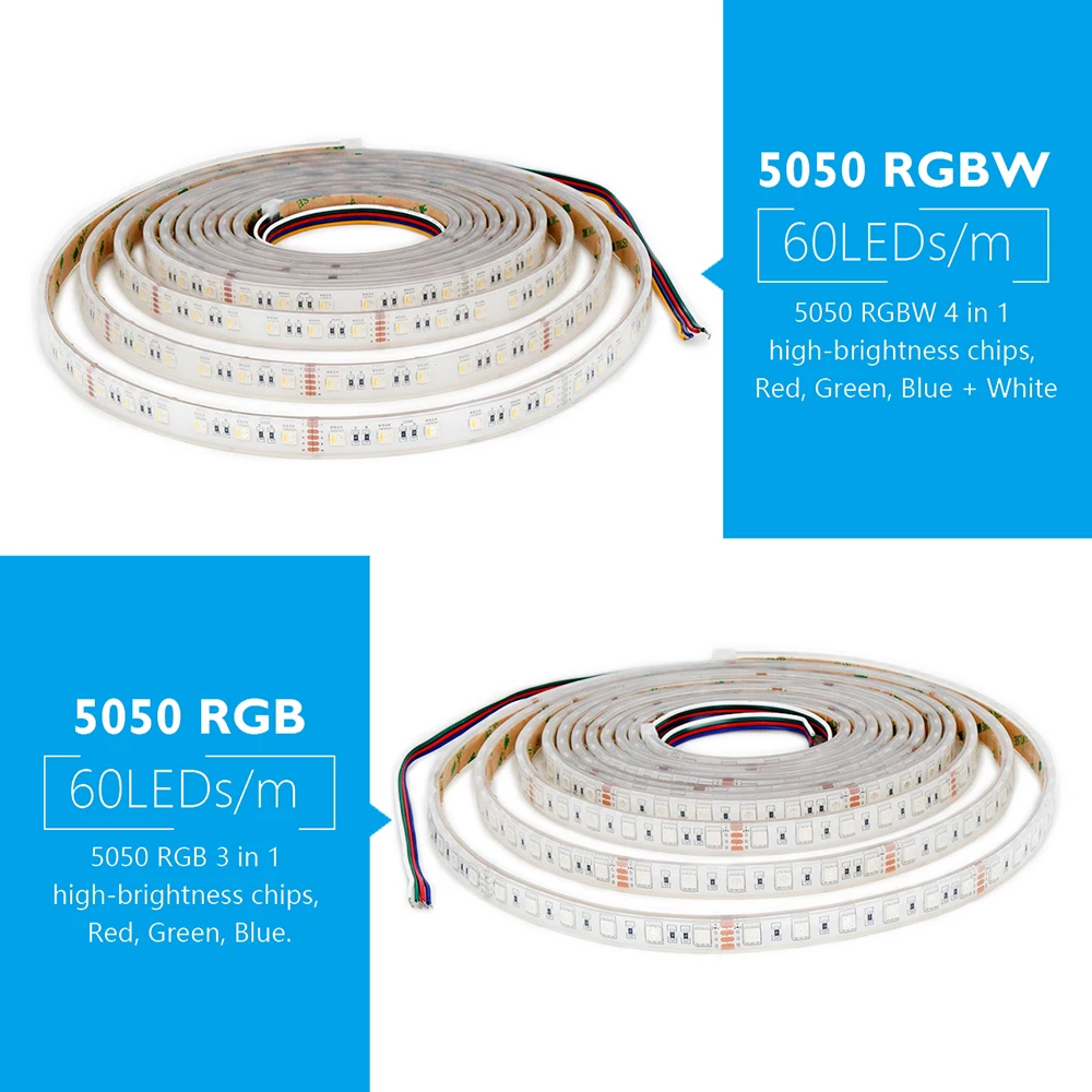 5050 Светодиодная лента RGB/RGBW 4в1 60 Светодиодный s/m IP68 300 светодиодный s/катушка, 5 метров/катушка DC12V/24 В силиконовый наружный водонепроницаемый CRI90, для ванны сада