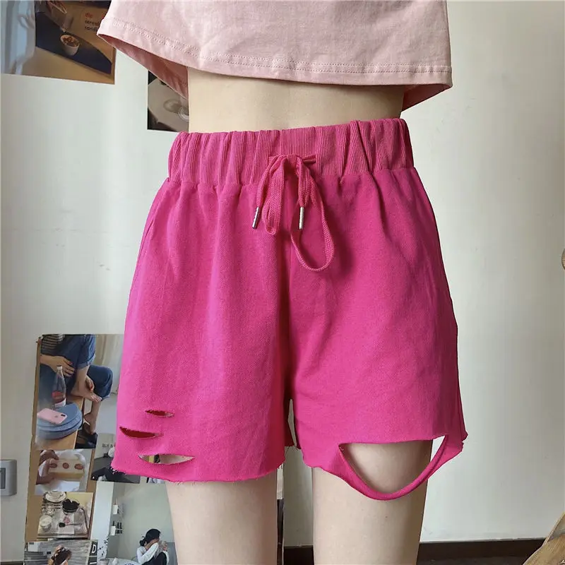 

2021 New Summer All-matched Women Elastic High Waist Wide Leg Solid Shorts Fashion Korean Slim Casual Loose Straight Shorts Z138