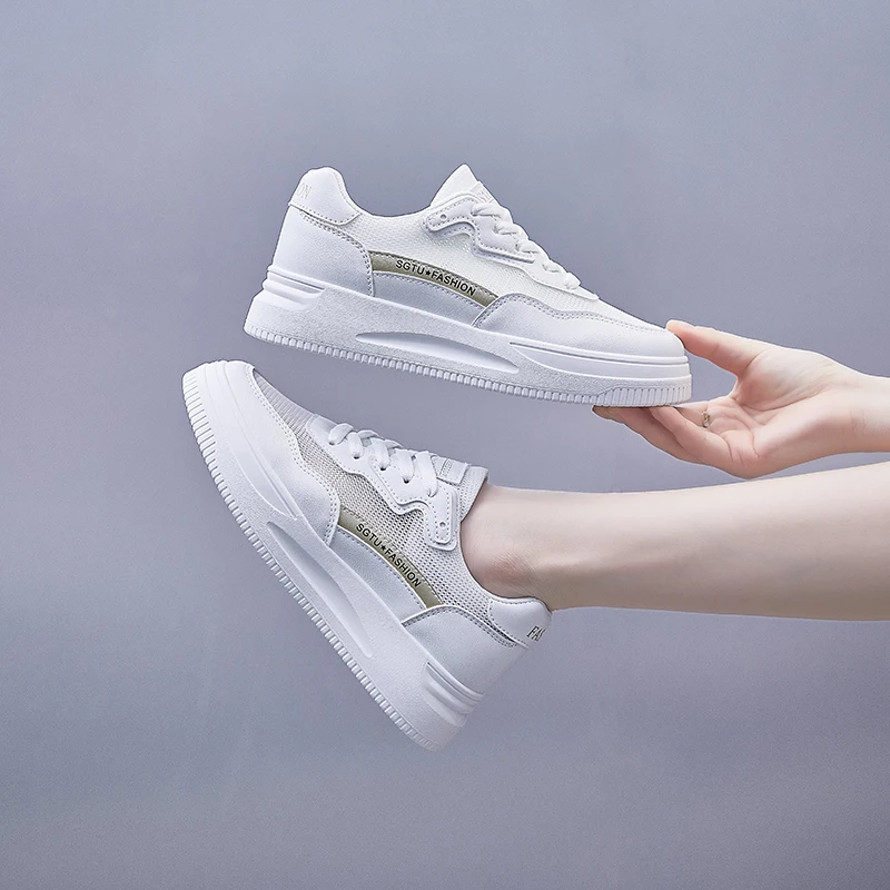 

White Sneakers Shoes Female 2021 Summer New Student Platform High Heel Casaul Shoes Fashion Woman Sneakers Mesh Breathable Tenis