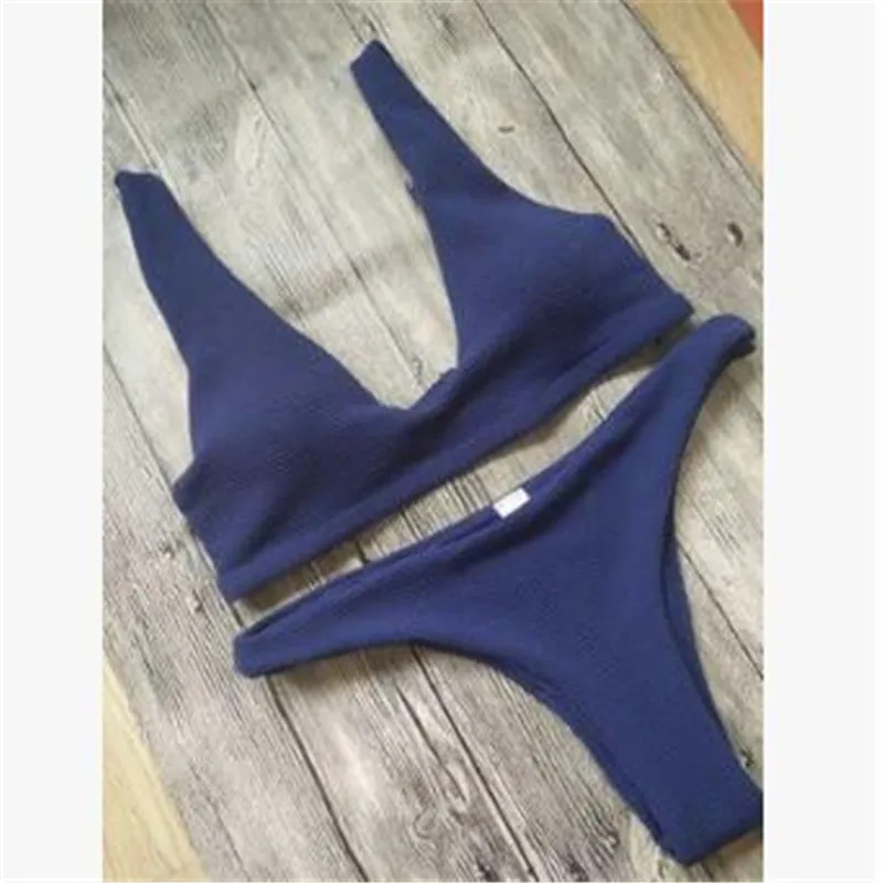 

Женский сексуальный комплект бикини, полый однотонный раздельный купальник с лямкой на шее, пуш-ап, купальник, бразильский комплект бикини ...