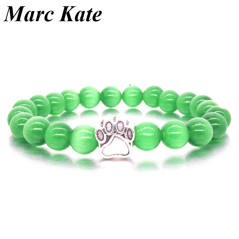 4 цвета 8 мм опал кошачий глаз камень бусы браслет любовь собака кошка с лапой