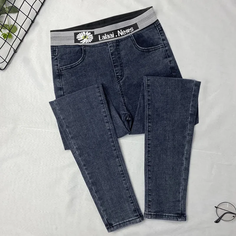 

Elastic Waist Tight Jeans Slim Women Spring Autumn Denim Trousers Streetwear Blue Pants Jeans Large Size Denim Boyfriend Pants