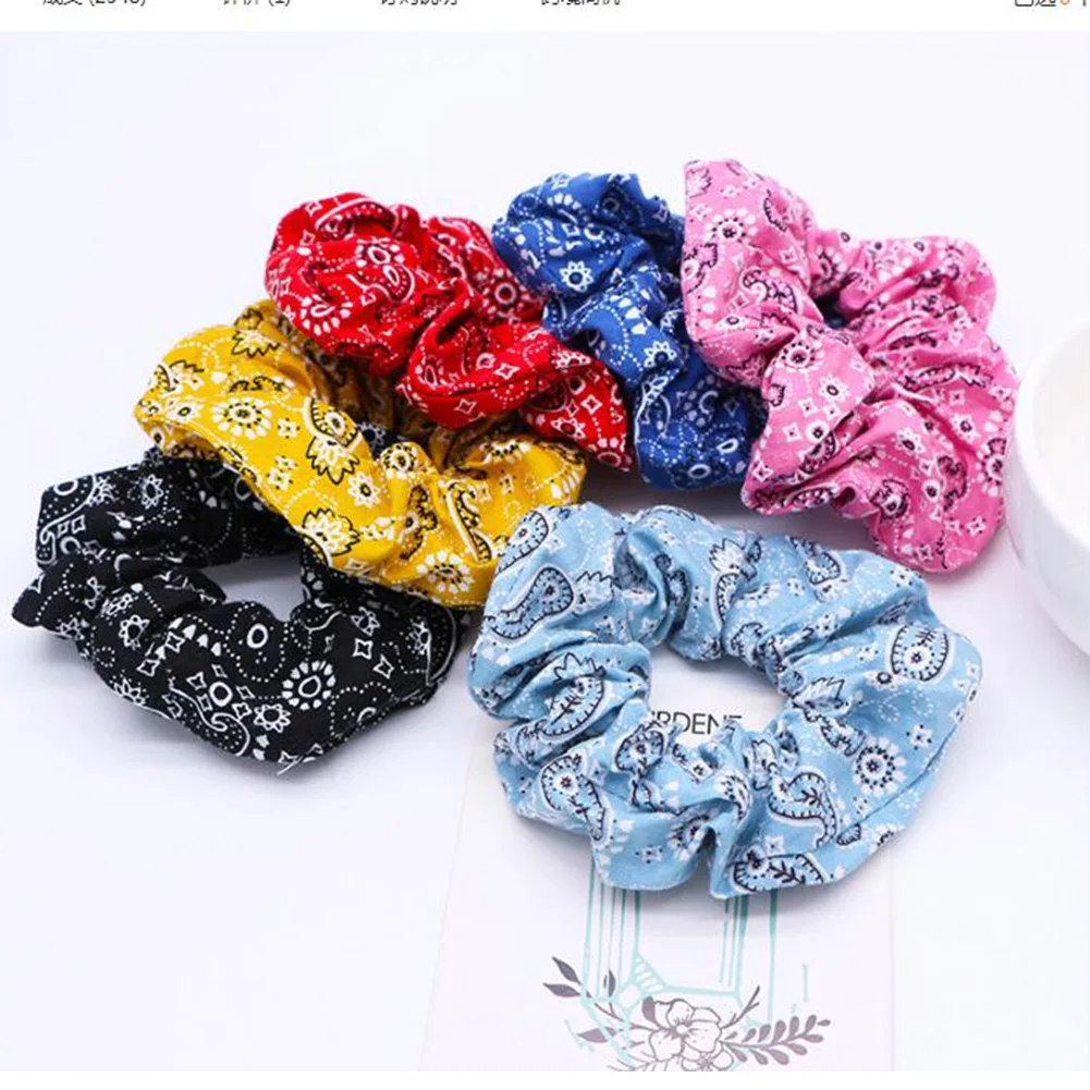 

Fashion Cashew Flowers Printed Hair Scrunchies For Women Elastic Ponytail Holder Hair Ties Ring Hair Accessories For Women New